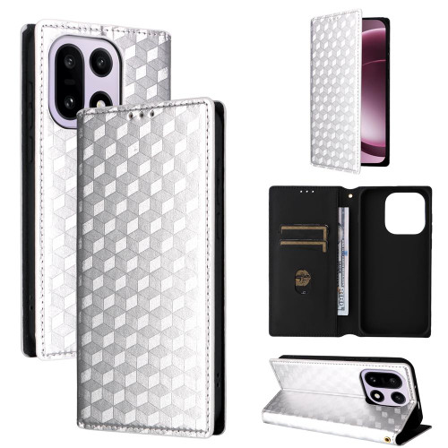 OnePlus 15 Cubic Grid Texture Flip Leather Phone Case - Silver