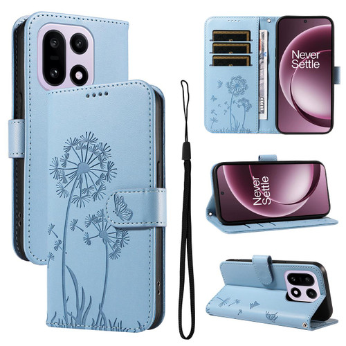 OnePlus 15 Dandelion Embossed Pattern Flip Leather Phone Case - Sky Blue