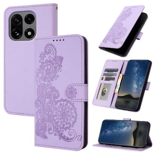 OnePlus 15 Datura Flower Embossed Flip Leather Phone Case - Purple