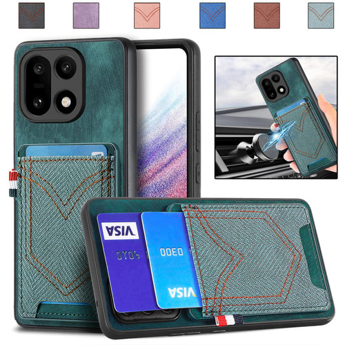 OnePlus 15 Denim Texture Leather Skin Phone Case with Card Slot - Green