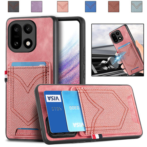 OnePlus 15 Denim Texture Leather Skin Phone Case with Card Slot - Pink