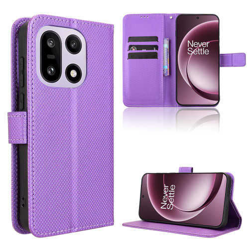 OnePlus 15 Diamond Texture Leather Phone Case - Purple