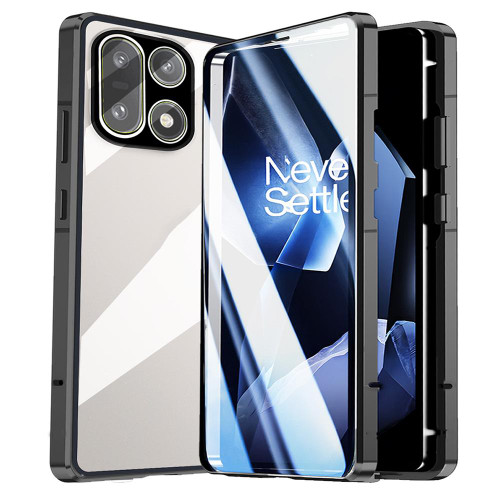 OnePlus 15 Double-sided Tempered Glass Magnetic Frame Metal Phone Case - Black