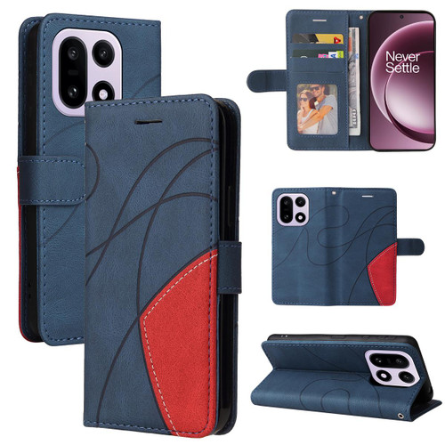 OnePlus 15 Dual-color Splicing Flip Leather Phone Case - Blue