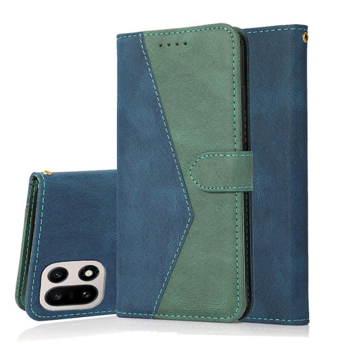 OnePlus 15 Dual-color Stitching Leather Phone Case - Blue Green