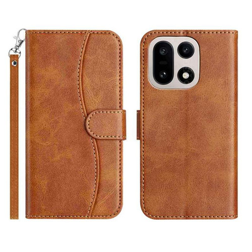 OnePlus 15 Dual-Folded S-shape Leather Phone Case - Brown
