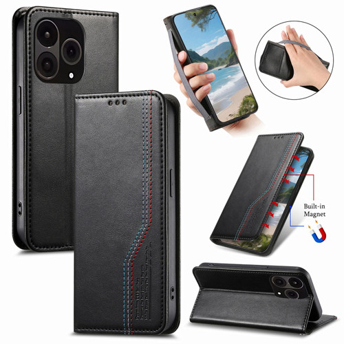 OnePlus 15 Elastic Wristband Magnetic Suction Leather Phone Case - Black