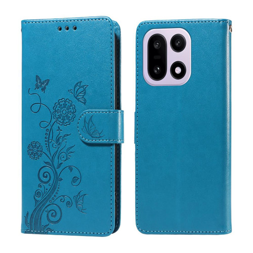 OnePlus 15 Embossed Butterfly Flowers Leather Phone Case - Blue