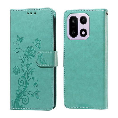 OnePlus 15 Embossed Butterfly Flowers Leather Phone Case - Green