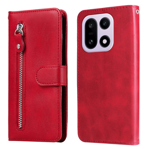 OnePlus 15 Fashion Calf Texture Zipper Leather Phone Case - Red