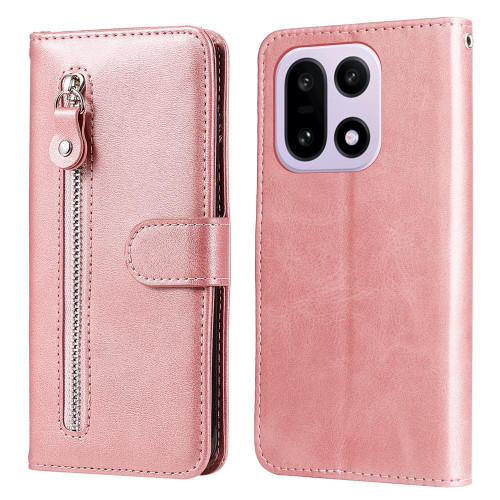 OnePlus 15 Fashion Calf Texture Zipper Leather Phone Case - Rose Gold