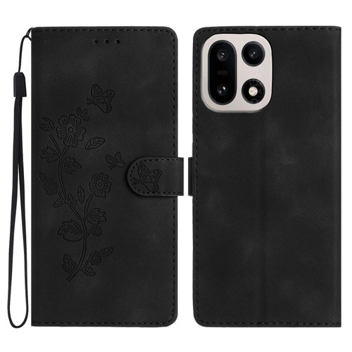 OnePlus 15 Flower Butterfly Embossing Pattern Leather Phone Case - Black