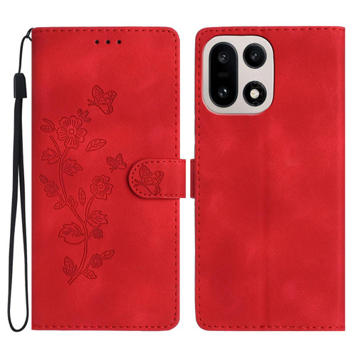 OnePlus 15 Flower Butterfly Embossing Pattern Leather Phone Case - Red
