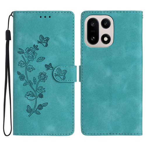 OnePlus 15 Flower Butterfly Embossing Pattern Leather Phone Case - Sky Blue