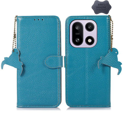 OnePlus 15 Genuine Leather Litchi Texture RFID Leather Phone Case - Blue