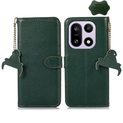 OnePlus 15 Genuine Leather Litchi Texture RFID Leather Phone Case - Green