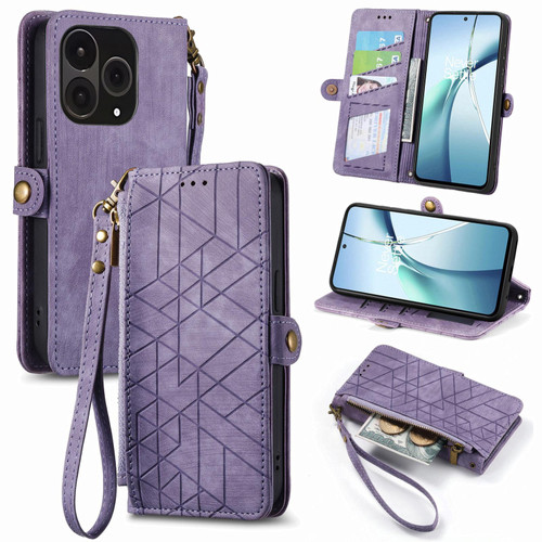 OnePlus 15 Geometric Zipper Wallet Side Buckle Leather Phone Case - Purple
