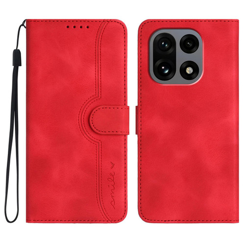 OnePlus 15 Heart Pattern Skin Feel Leather Phone Case - Red