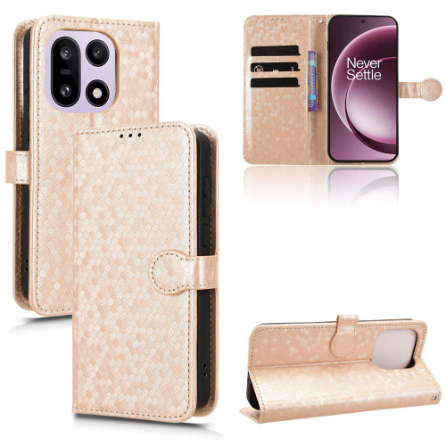 OnePlus 15 Honeycomb Dot Texture Leather Phone Case - Gold