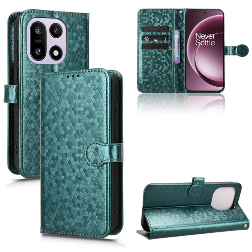 OnePlus 15 Honeycomb Dot Texture Leather Phone Case - Green