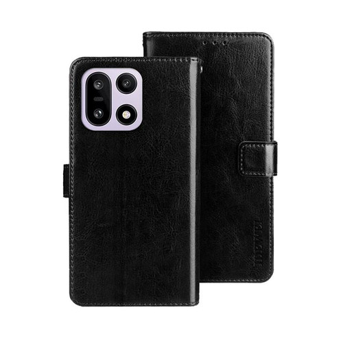 OnePlus 15 idewei Crazy Horse Texture Leather Phone Case - Black