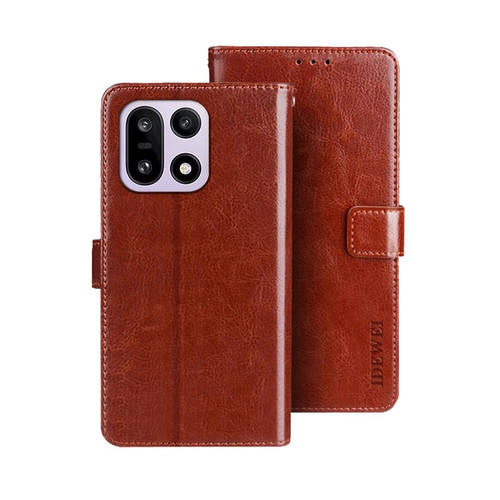 OnePlus 15 idewei Crazy Horse Texture Leather Phone Case - Brown