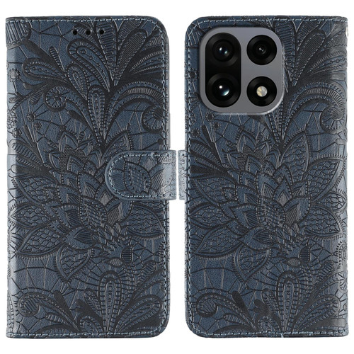 OnePlus 15 Lace Flower Embossing Flip Leather Phone Case - Dark Blue
