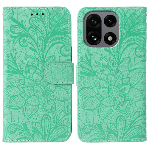 OnePlus 15 Lace Flower Embossing Flip Leather Phone Case - Green