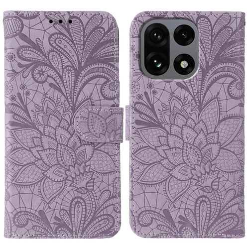 OnePlus 15 Lace Flower Embossing Flip Leather Phone Case - Purple