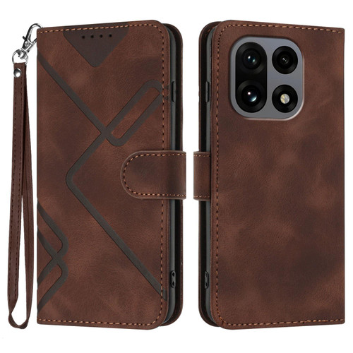 OnePlus 15 Line Pattern Skin Feel Leather Phone Case - Coffee
