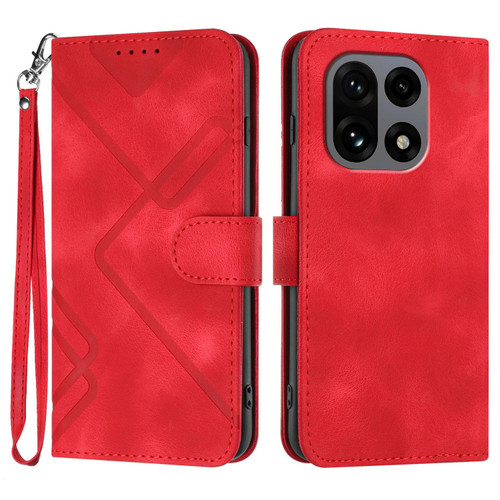 OnePlus 15 Line Pattern Skin Feel Leather Phone Case - Red