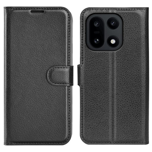 OnePlus 15 Litchi Texture Horizontal Flip Leather Phone Case with Holder - Black