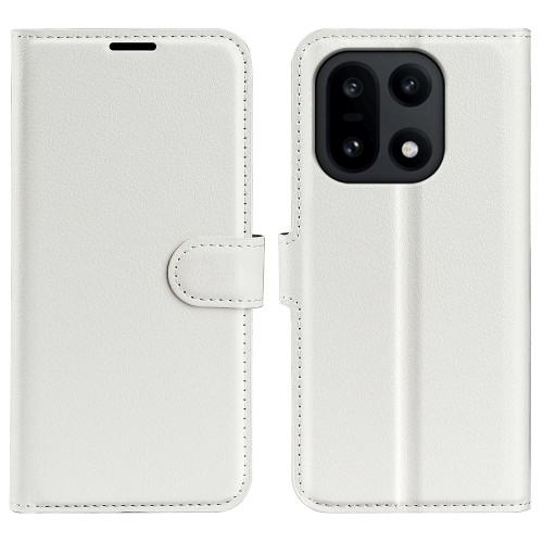 OnePlus 15 Litchi Texture Horizontal Flip Leather Phone Case with Holder - White