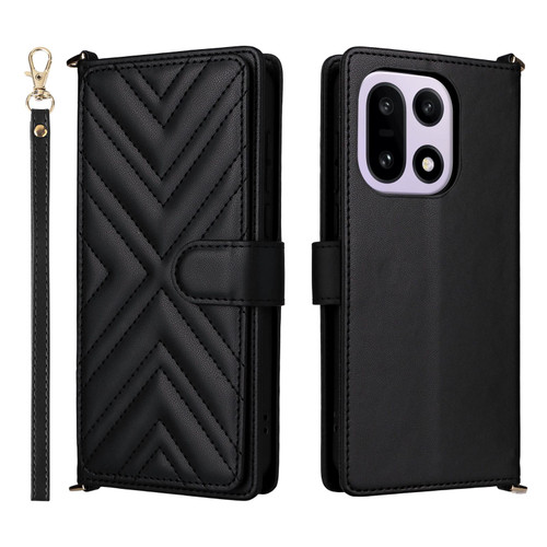 OnePlus 15 Multifunctional 6-Card Slots Leather Phone Case with Wrist Strap - Black