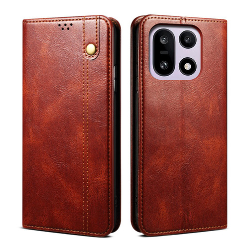 OnePlus 15 Oil Wax Crazy Horse Texture Leather Phone Case - Brown