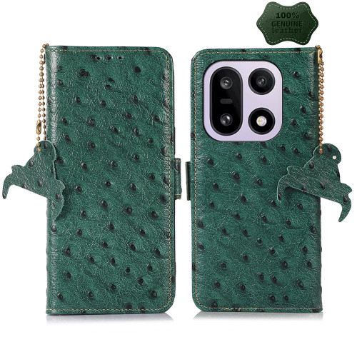 OnePlus 15 Ostrich Pattern Genuine Leather RFID Phone Case - Green