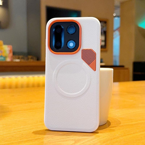 OnePlus 15 PC + TPU + Leather Cooling Holes MagSafe Phone Case - White