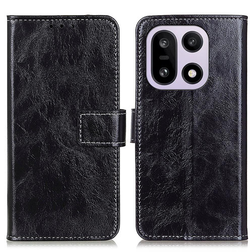 OnePlus 15 Retro Crazy Horse Texture Leather Phone Case - Black