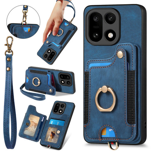 OnePlus 15 Retro Skin-feel Ring Multi-card RFID Wallet Phone Case - Blue