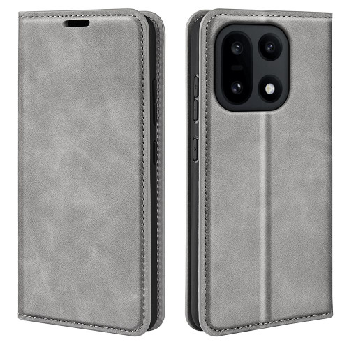 OnePlus 15 Retro-skin Magnetic Suction Leather Phone Case - Grey