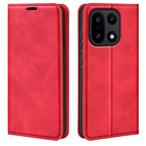 OnePlus 15 Retro-skin Magnetic Suction Leather Phone Case - Red