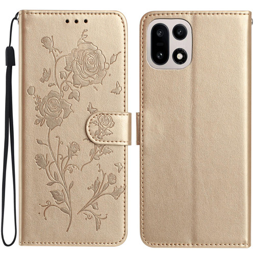 OnePlus 15 Rose Flower Embossing Pattern Leather Phone Case - Gold