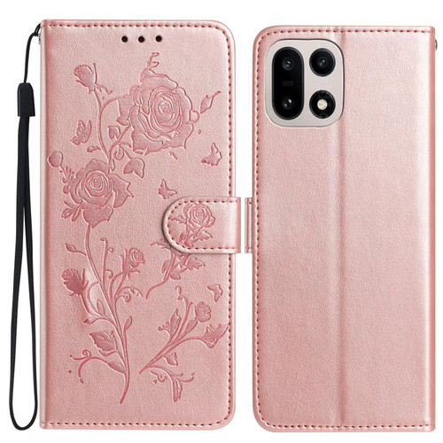 OnePlus 15 Rose Flower Embossing Pattern Leather Phone Case - Rose Gold