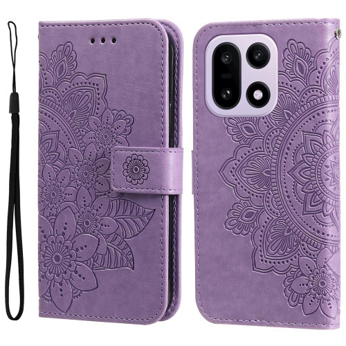 OnePlus 15 Seven-petal Flowers Embossing Leather Phone Case - Light Purple