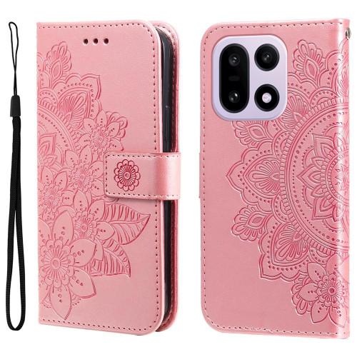 OnePlus 15 Seven-petal Flowers Embossing Leather Phone Case - Rose Gold
