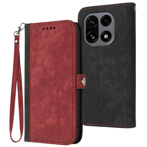 OnePlus 15 Side Buckle Double Fold Hand Strap Leather Phone Case - Red