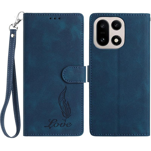 OnePlus 15 Skin Feel Embossed Feather Leather Phone Case - Dark Blue