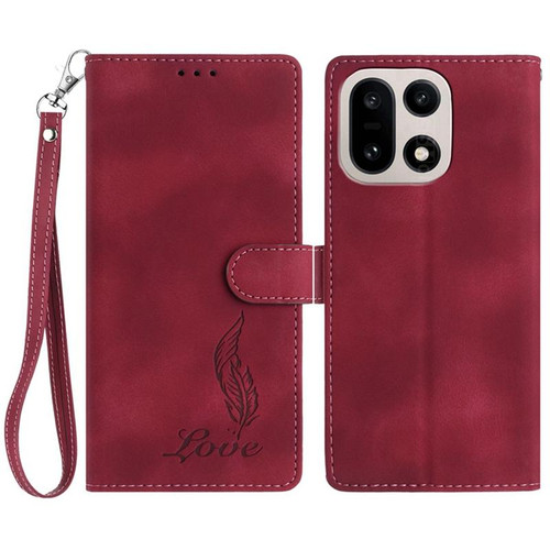 OnePlus 15 Skin Feel Embossed Feather Leather Phone Case - Red