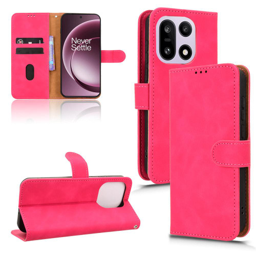 OnePlus 15 Skin Feel Magnetic Flip Leather Phone Case - Rose Red