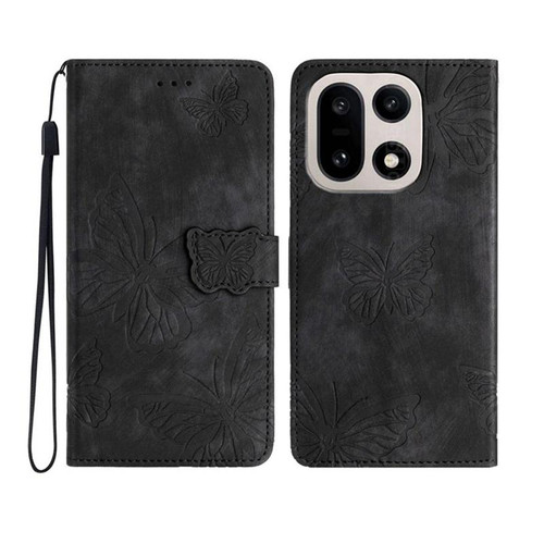 OnePlus 15 Skin-feel Embossed Butterfly Leather Phone Case - Black